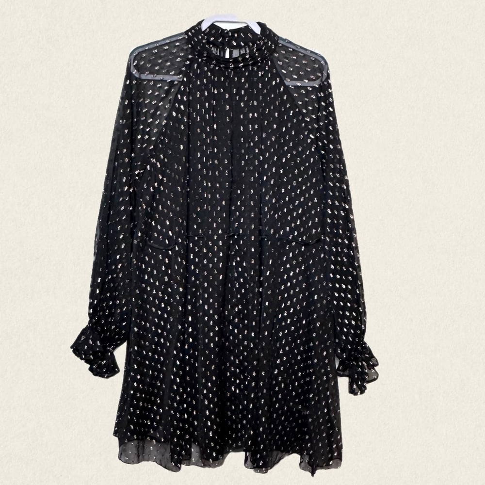 ASOS Maternity High Neck Long Sleeve Black/Gold Metallic Chiffon Mini Dress NWOT - Picture 5 of 15